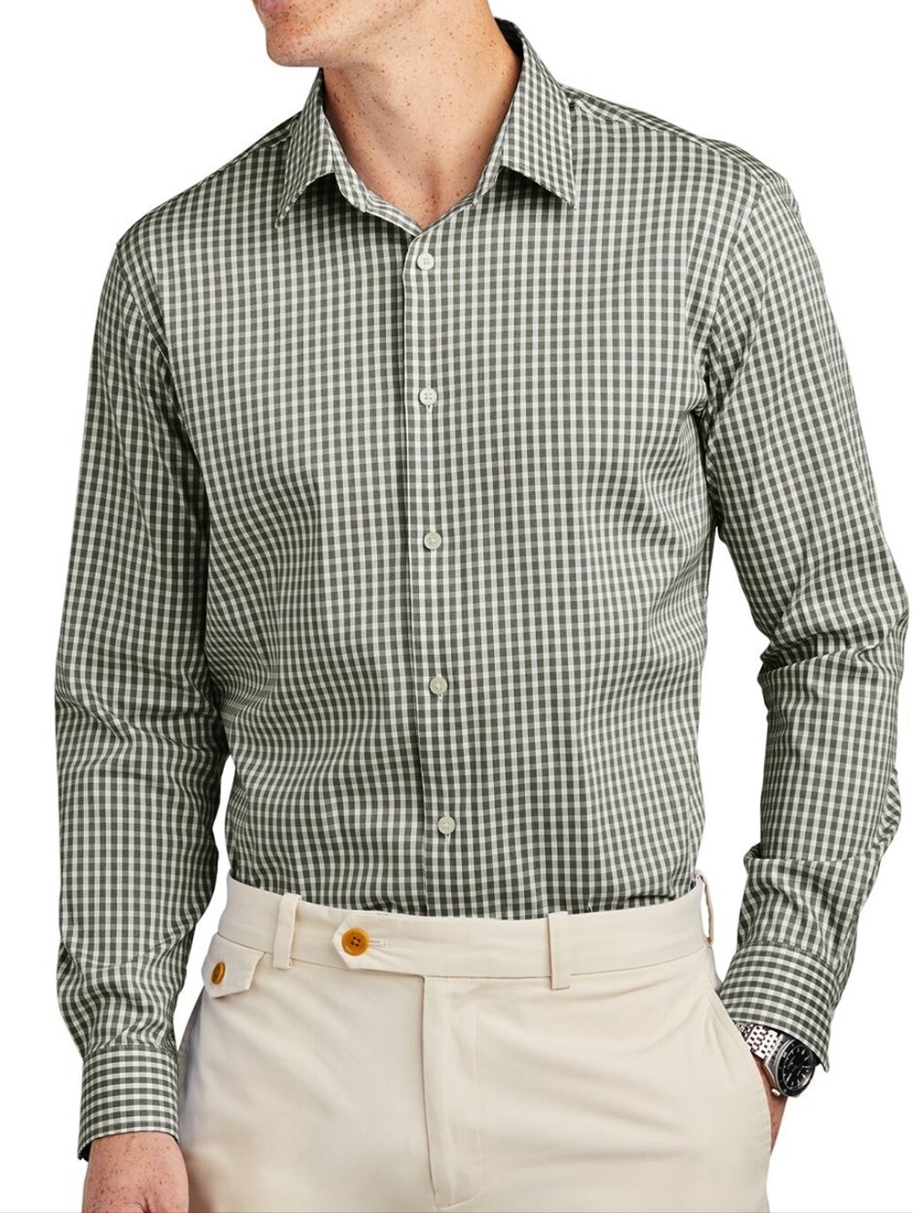 Brooks Brothers black Check Spread-Collar Button-Down Shirt